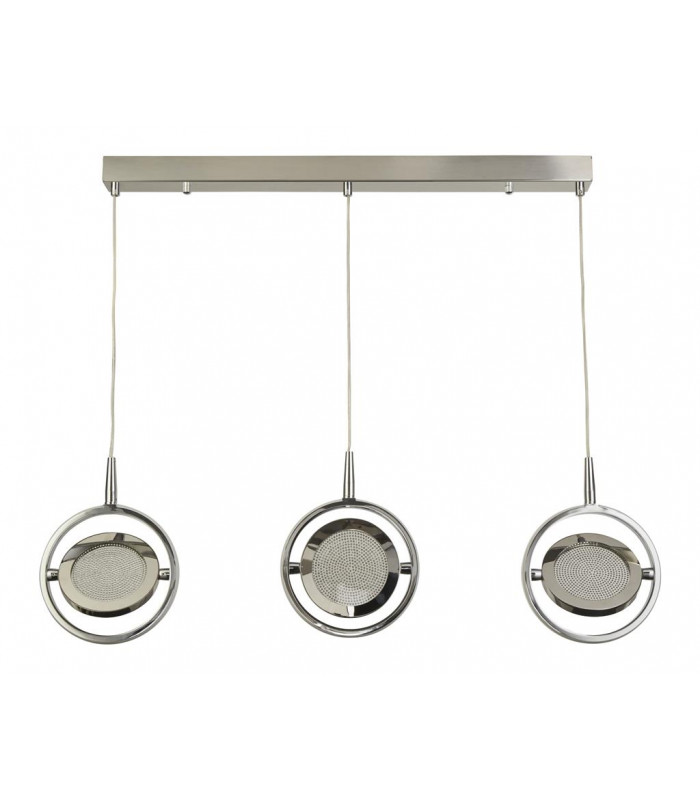 Gyroscope 3 Light LED Ring Bar Pendant Chrome Crystal Sand 3000K-2