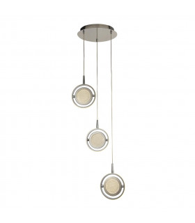Gyroscope 3 Light Mu Lighti Drop LED Ring Pendant Chrome Crystal Sand 3000K-1