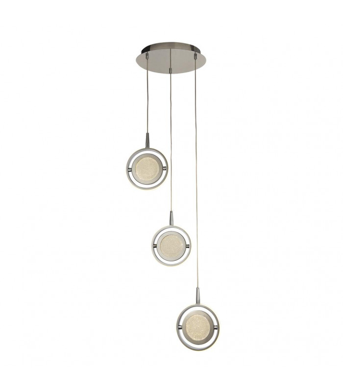 Gyroscope 3 Light Mu Lighti Drop LED Ring Pendant Chrome Crystal Sand 3000K-1