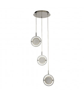 Gyroscope 3 Light Mu Lighti Drop LED Ring Pendant Chrome Crystal Sand 3000K-2