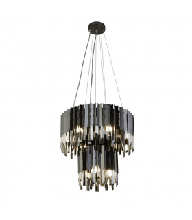 Rotunda 9 Light 2 Tier Pendant Black Smoke Crystal-1