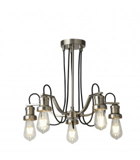 Olivia 5 Light Ceiling Black Braided Fabric Cable Satin Silver-1