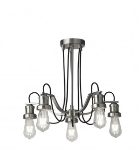 Olivia 5 Light Ceiling Black Braided Fabric Cable Satin Silver-2