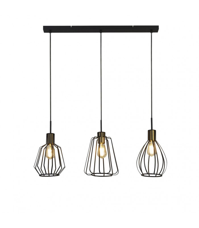 Melbourne 3 Light Cage Bar Pendant Black Antique Brass-1