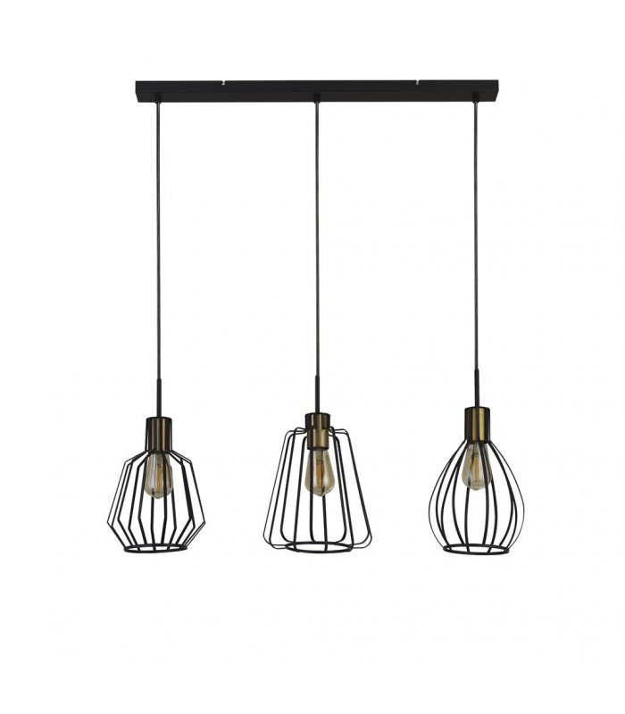 Melbourne 3 Light Cage Bar Pendant Black Antique Brass-2