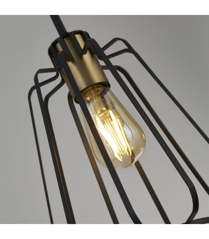Melbourne 3 Light Cage Bar Pendant Black Antique Brass-3
