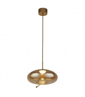 Lisbon 1 Light LED Dome Pendant Satin Brass And Amber Glass 2700K-1
