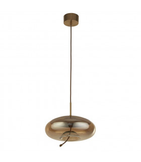 Lisbon 1 Light LED Dome Pendant Satin Brass And Amber Glass 2700K-2
