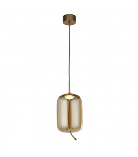 Lisbon 1 Light LED Pendant Satin Brass And Amber Glass 2700K-1