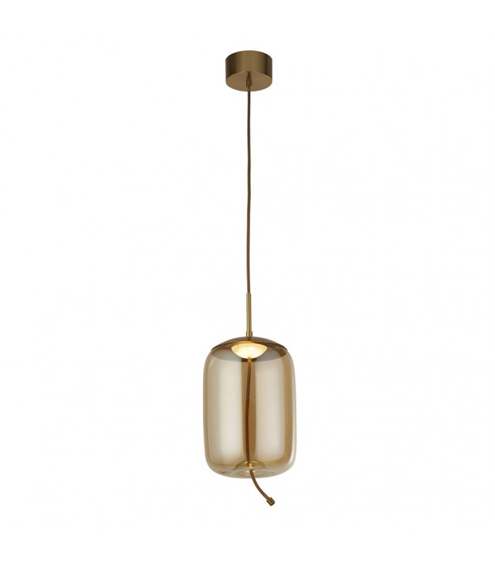 Lisbon 1 Light LED Pendant Satin Brass And Amber Glass 2700K-1