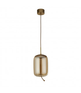 Lisbon 1 Light LED Pendant Satin Brass And Amber Glass 2700K-2