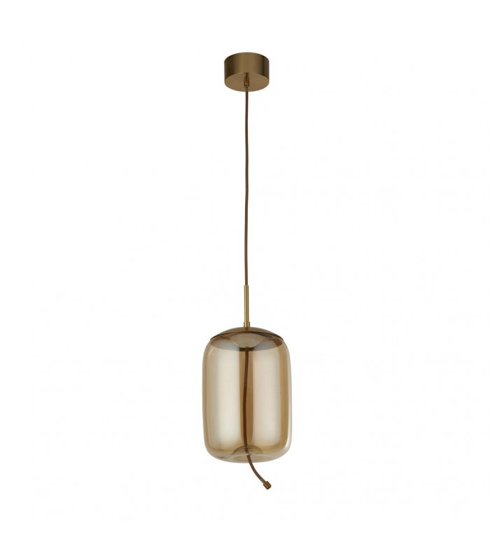 Lisbon 1 Light LED Pendant Satin Brass And Amber Glass 2700K-2