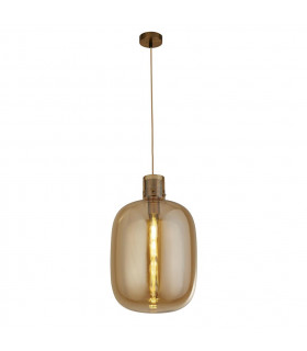Barrel 1 Light Pendant Brass Amber Glass-1
