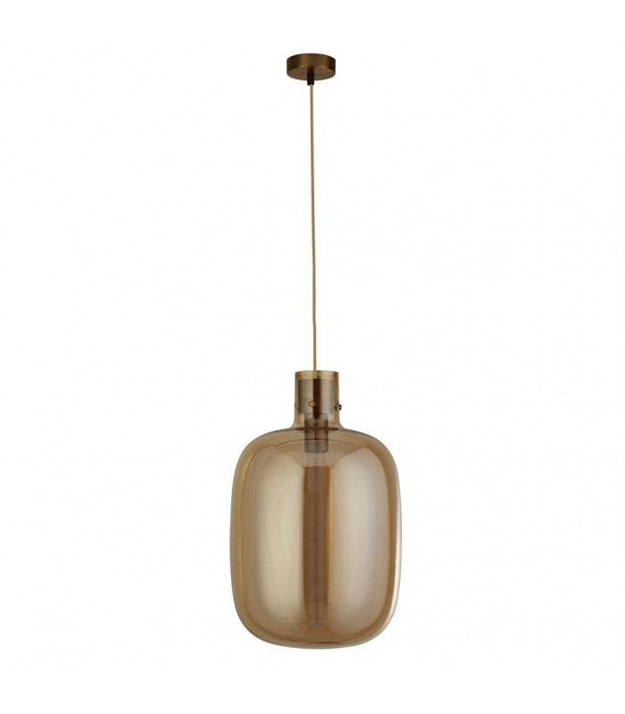 Barrel 1 Light Pendant Brass Amber Glass-2