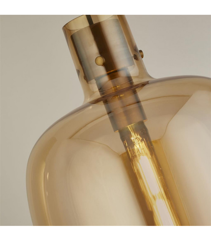 Barrel 1 Light Pendant Brass Amber Glass-3