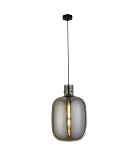 Barrel 1 Light Pendant Black Smoked Glass-1