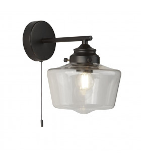 School House 1 Light Wall Light  Black Opal Glass IP44
