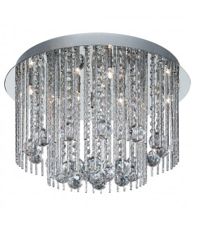 Beatrix 8 Light Ceiling Flush Chrome Twist Tubes And Clear Crystal Ball Drops