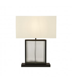 Clarendon 1 Light Table Lamp Tempered Glass Velvet Off White Shade Matt Black-1