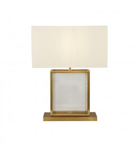 Clarendon 1 Light Table Lamp Tempered Glass Velvet Off White Shade Satin Brass-1