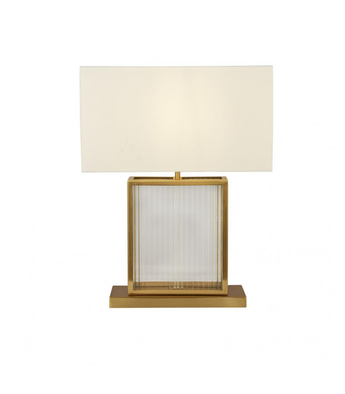 Clarendon 1 Light Table Lamp Tempered Glass Velvet Off White Shade Satin Brass-1