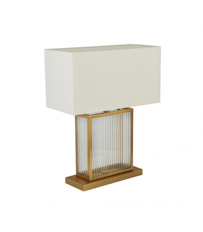 Clarendon 1 Light Table Lamp Tempered Glass Velvet Off White Shade Satin Brass-2