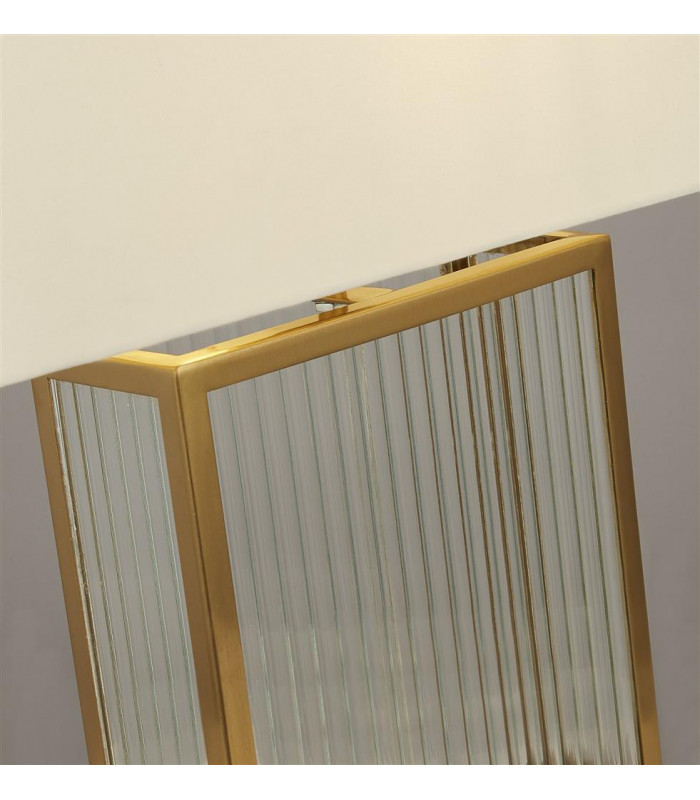 Clarendon 1 Light Table Lamp Tempered Glass Velvet Off White Shade Satin Brass-3