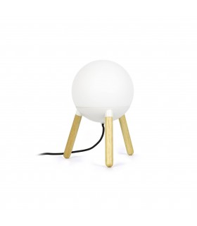 1 Light Table Globe Lamp White, Wood, E27 - 1