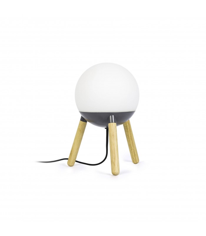 1 Light Table Globe Lamp Wood, Dark Grey, E27 - 1