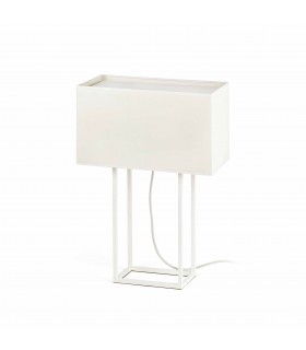 2 Light Table Lamp White with Beige Shade, E27 - 1