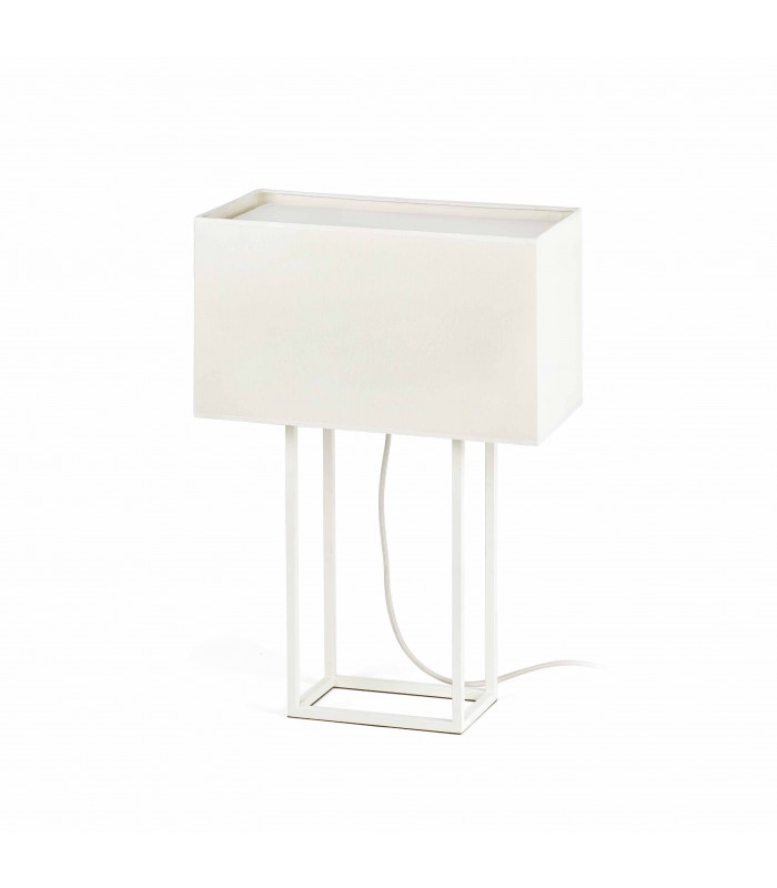 2 Light Table Lamp White with Beige Shade, E27 - 1
