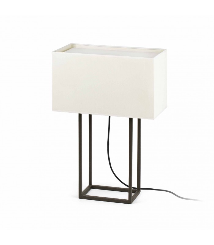 2 Light Table Lamp Brown with Beige Shade, E27 - 1