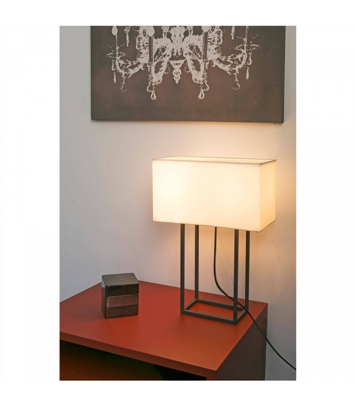 2 Light Table Lamp Brown with Beige Shade, E27 - 2