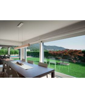 Badia LED Straight Bar Pendant Ceiling Light Oak Glass-2