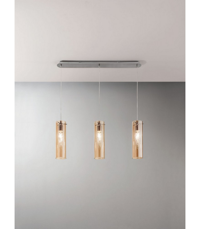 Sintesi Straight Bar Pendant Ceiling Light Amber Glass E27-2