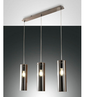 Sintesi Straight Bar Pendant Ceiling Light Transparent Grey Glass E27-1