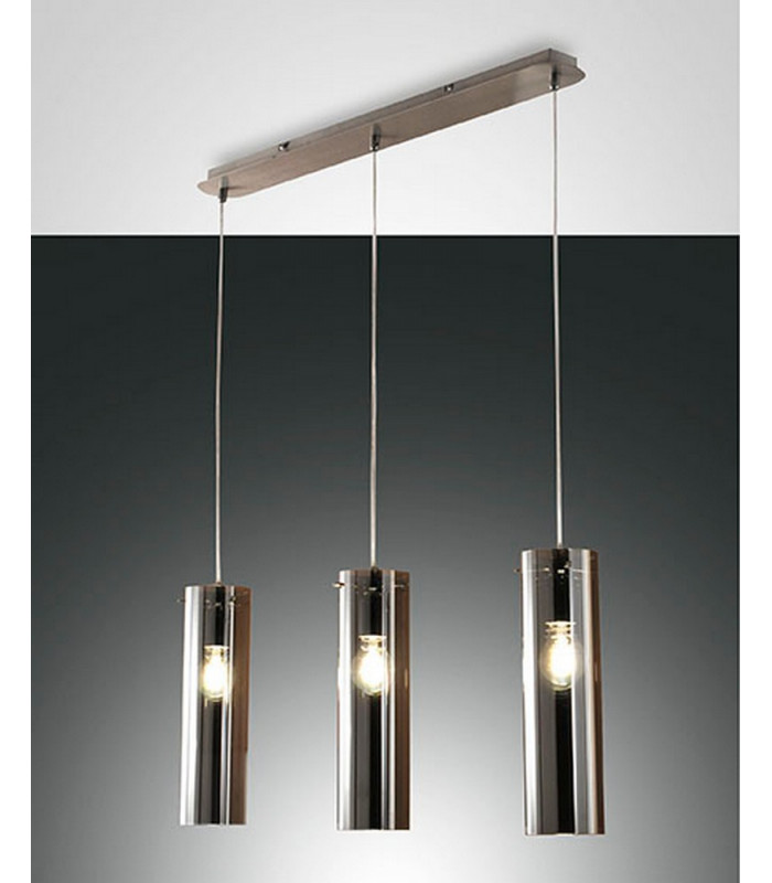 Sintesi Straight Bar Pendant Ceiling Light Transparent Grey Glass E27-1