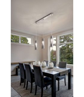 Sintesi Straight Bar Pendant Ceiling Light Transparent Grey Glass E27-2