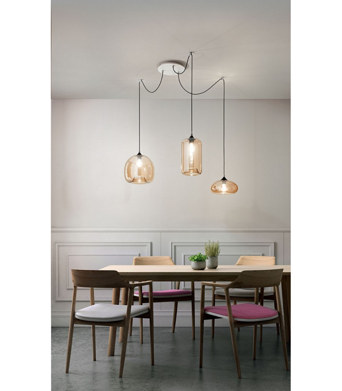 Fiona Cluster Pendant Ceiling Light Amber Glass E27-2