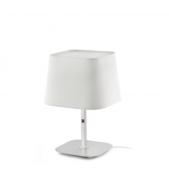 1 Light Table Lamp White, Matt Nickel with White Shade, E27 - 1