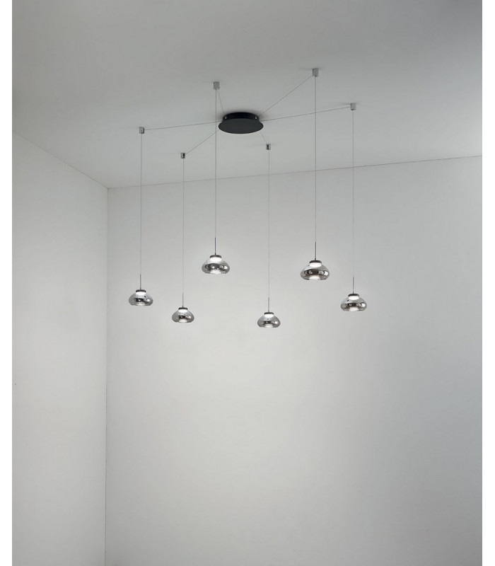 Arabella LED Cluster Pendant Ceiling Light Transparent Grey Glass-2