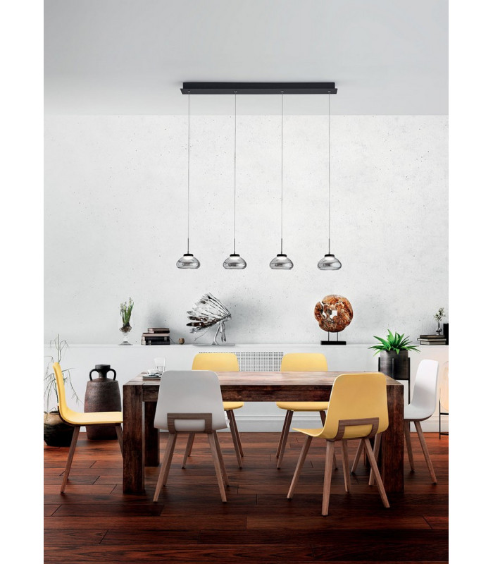 Arabella LED Straight Bar Pendant Ceiling Light Transparent Grey Glass-2