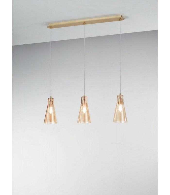Dafne Straight Bar Pendant Ceiling Light Amber Glass E27-2