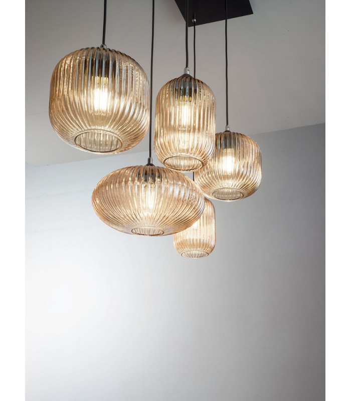 Gillis Cluster Pendant Ceiling Light Amber Glass E27-3