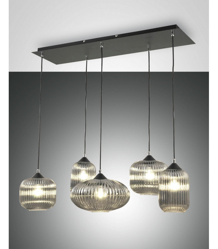 Gillis Cluster Pendant Ceiling Light Transparent Grey Glass E27-3