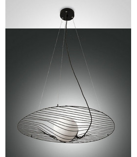 Homa Wire Frame Pendant Ceiling Light Black Glass E27-1