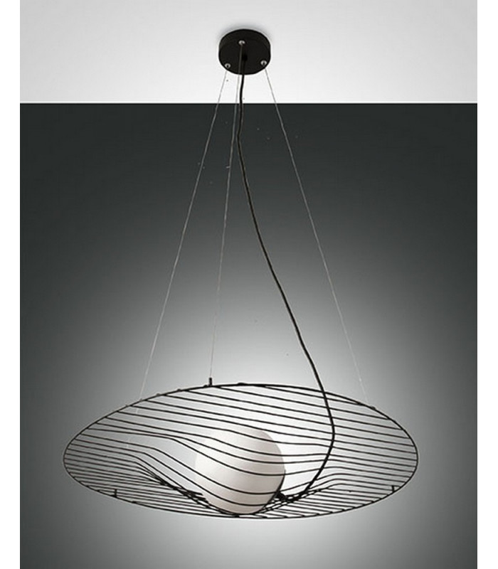 Homa Wire Frame Pendant Ceiling Light Black Glass E27-1