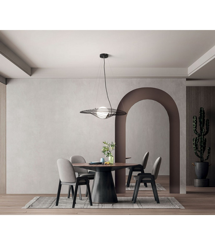 Homa Wire Frame Pendant Ceiling Light Black Glass E27-3