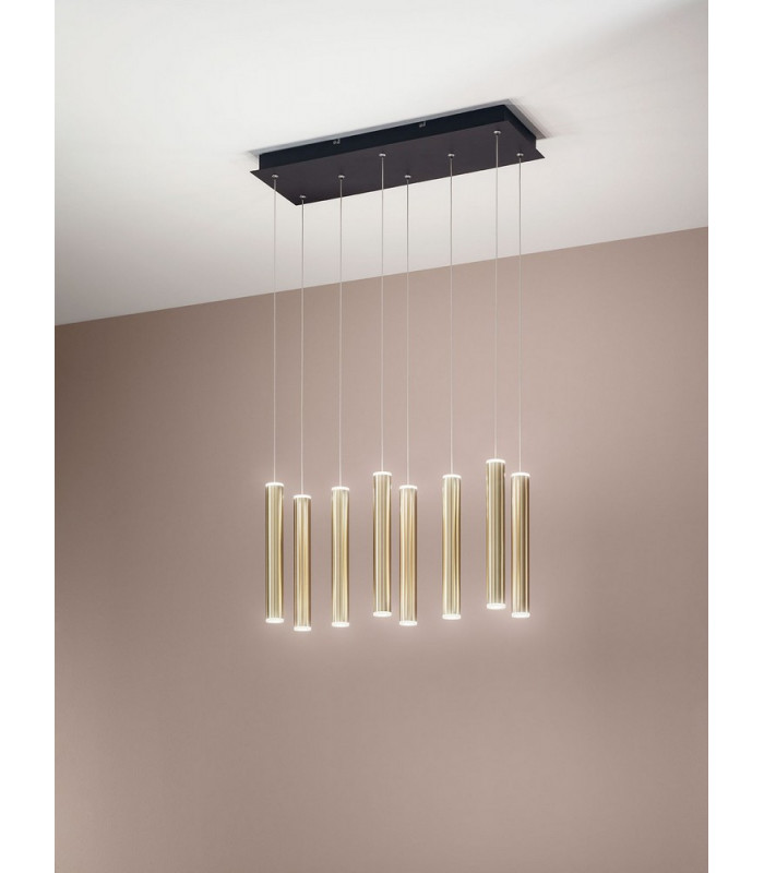Prado LED Cluster Pendant Ceiling Light Black / Satin Brass Glass-2