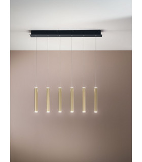 Prado LED Straight Bar Pendant Ceiling Light Black / Satin Brass Glass-2